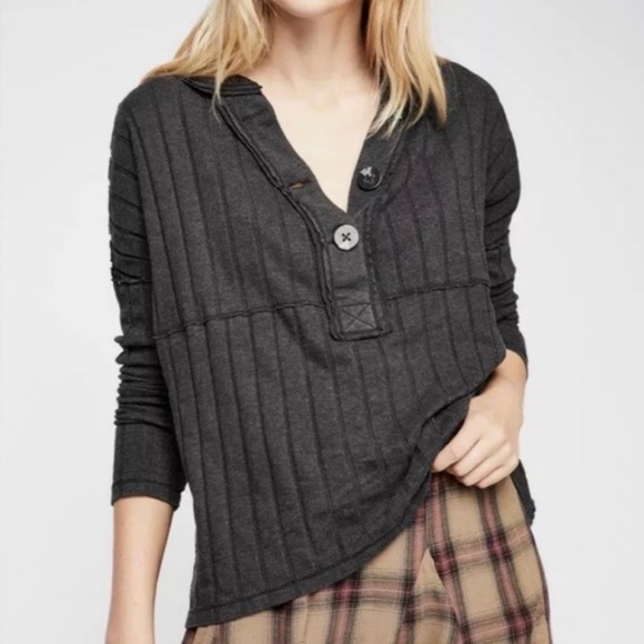 Free People Tops - We The Free Ribbed Henley Long Sleeve Top